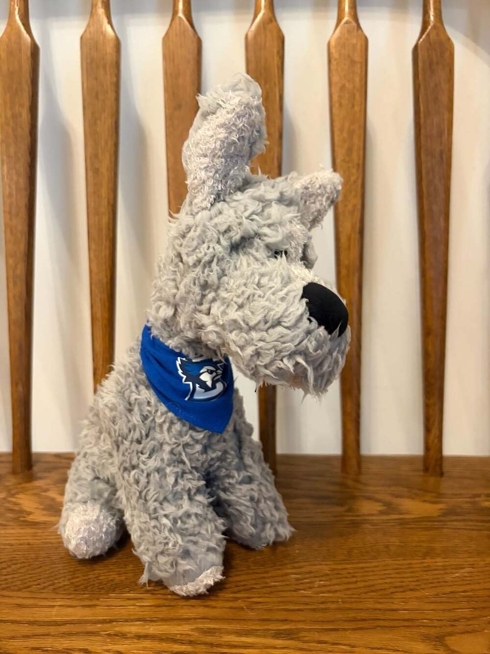 Mascot Factory Mighty Tykes Gray Schnauzer Dog Plush with Blue College Mascot Ba